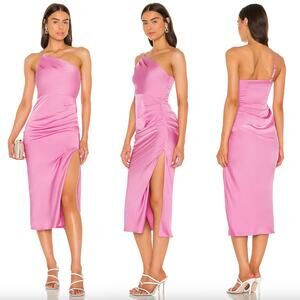 Lovers and Friends | NWT Amina Midi Dress in Pink Satin One Shoulder XS